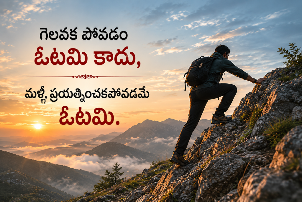 గెలవక పోవడం ఓటమి కాదు,మళ్ళీ ప్రయత్నించకపోవడమే ఓటమి.